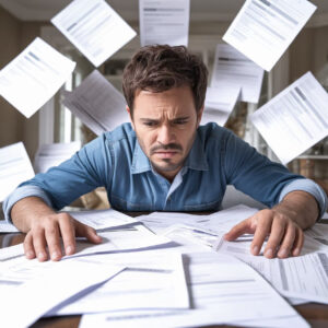 Person surrounded by paperwork