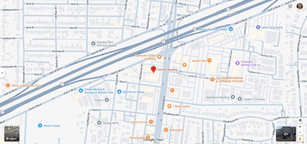 Comfort Roofing location map Wichita Falls Texas