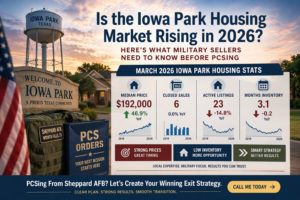Iowa Park housing market March 2026 for military sellers PCSing from Sheppard Air Force Base