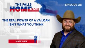 Tim Lockhart and Mark Lusk sitting on a leather couch recording a podcast episode about VA loans and veteran business services