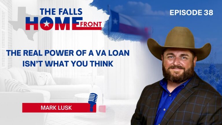 Tim Lockhart and Mark Lusk sitting on a leather couch recording a podcast episode about VA loans and veteran business services