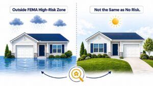 Illustration comparing FEMA flood zone designation to actual property flood risk