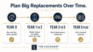 Timeline for planning rental property roof, water heater, and HVAC replacements over several years