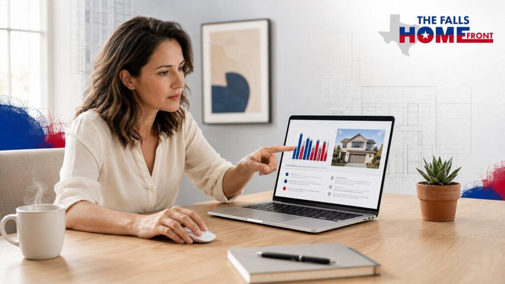 Real estate agent reviewing an AI-generated listing report on a laptop