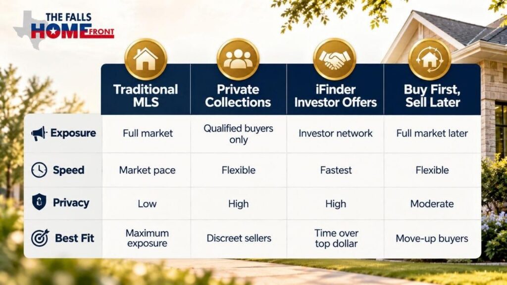 Comparison of MLS, private, and off-market home selling options in North Texas