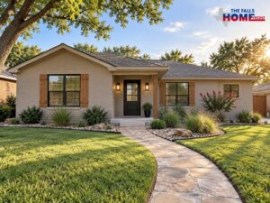 Freshly renovated house exterior with updated siding, entry door, and landscaping