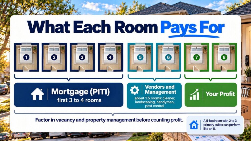 Eight-bedroom co-living revenue breakdown by room