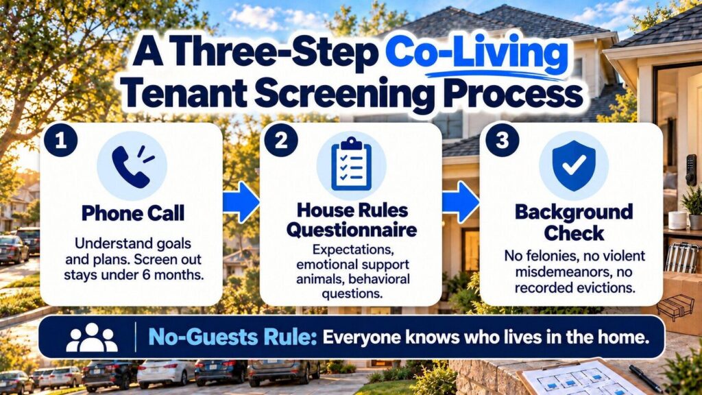 Three-step co-living tenant screening process